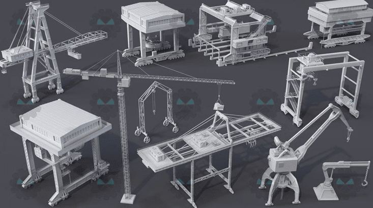 塔吊机重机械3D模型！21种各种机械模型，含集装箱起重机、港口起重机，塔吊机等