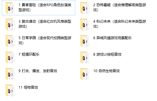 某宝付费购买的200+首无版权可商用游戏配乐+音效，适合角色扮演/推理/日常校园 剪辑BGM背景音乐使用