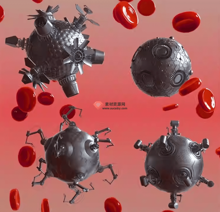 微型机器人机械科幻手臂，科幻病毒模型细菌3D小型机器人模型-爱资源