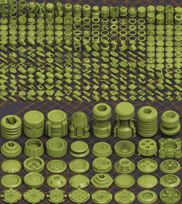 320个独特的科幻硬表面几何3D模型，可任意组合任何造型