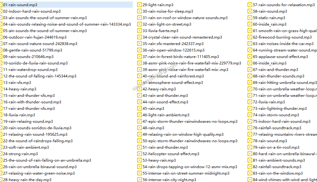 无版权免费用！雨声音效素材合集，100+款逼真雨声下雨声音音频，可用于视频、白噪音，676MB