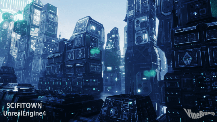 未来机器科幻城镇模块化环境场景UE游戏素材，场景模型Unreal资产素材