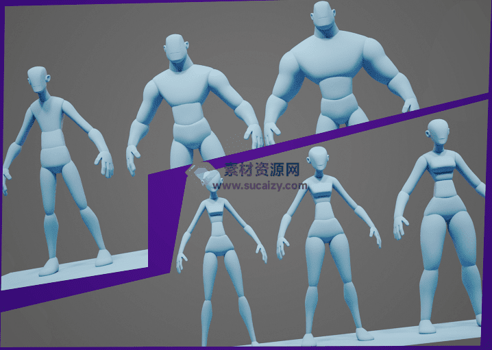 6款卡通风格化身体3D模型，练习人物风格化人物基础模型，Blend、FBX、OBJ格式