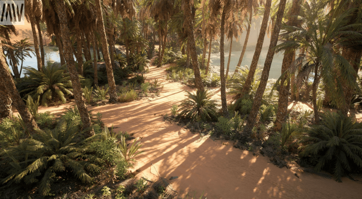 沙丘沙漠景观环境场景ue游戏素材，含棕榈树、岩石、碎石、植物、纹理等