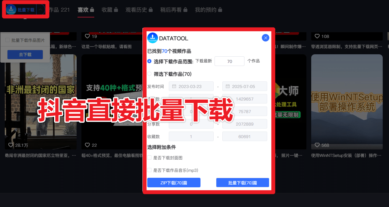 神仙解析下载工具！轻松批量下载100+平台4K视频，无水印解析！支持抖/Tk/红书/YTB/B站等 DataTool