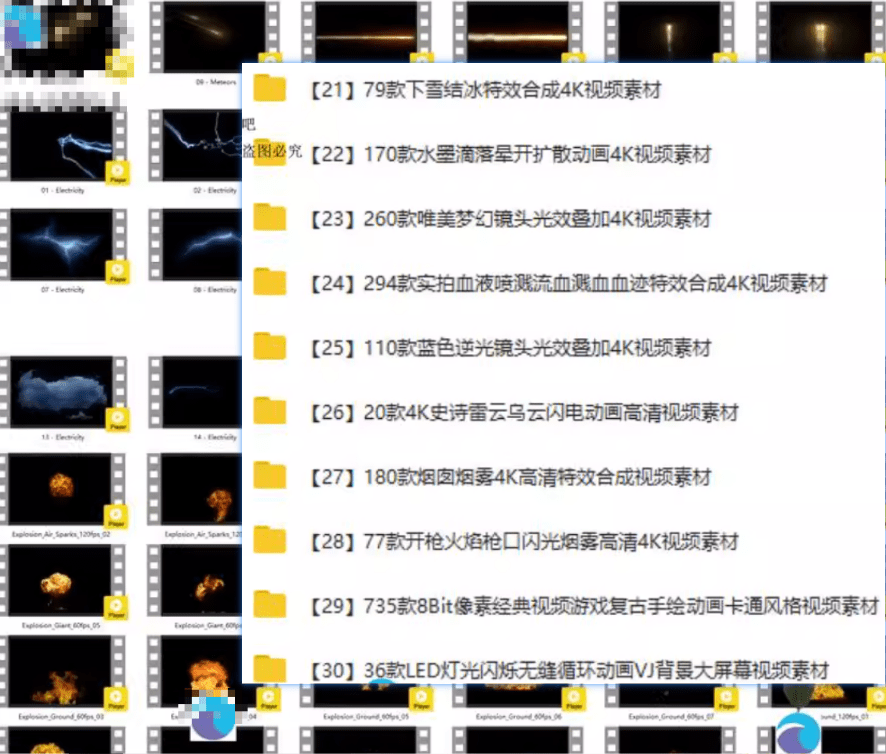 爆火热门素材！16000+款精选视频后期特效内容，剪辑特效素材库，中文分类，支持AE、PR、达芬奇、剪映