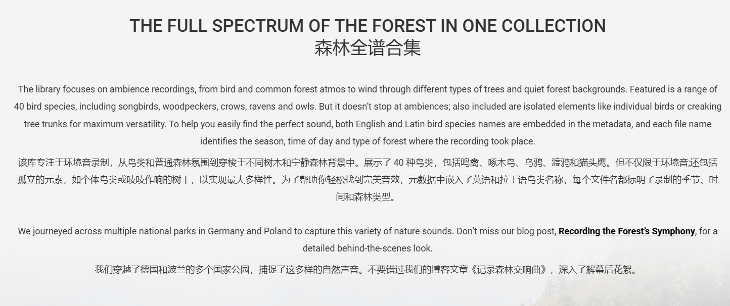 超9.13GB！顶级自然环境音效合集，含鸟类的鸣叫和风声、树声等，133个纯净的自然森林环境音效素材