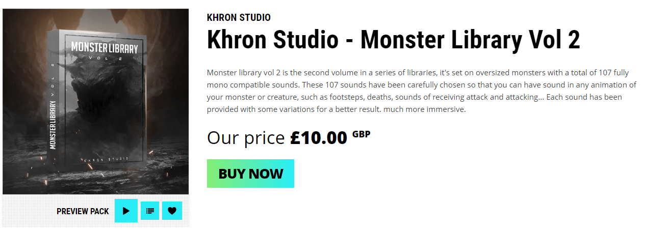 107种游戏野兽系列音效素材，含脚步声、死亡、接受攻击和攻击的声音