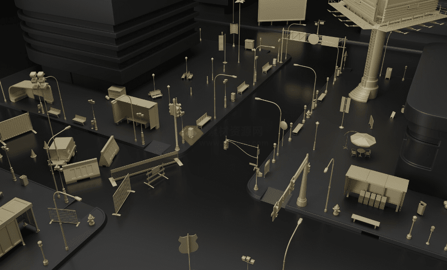 70套最新街道公共设施3D模型合集包！含灯牌、垃圾桶、座椅等，场景搭建必备