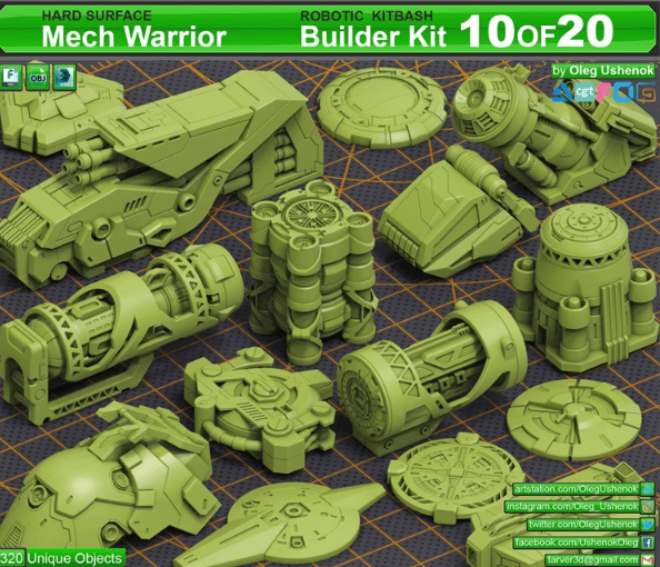 320个独特的科幻硬表面几何3D模型，可任意组合任何造型