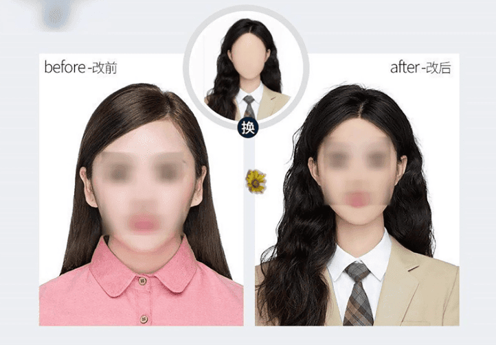 网红同款大学生学院风证件照素材，女装海马体免扣证件照模板