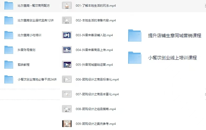 抖音1300w粉丝博主教程《小餐饮创业线上培训课+提升店铺生意同城营销课程+比尔盖兰小吃配方+落地指南》