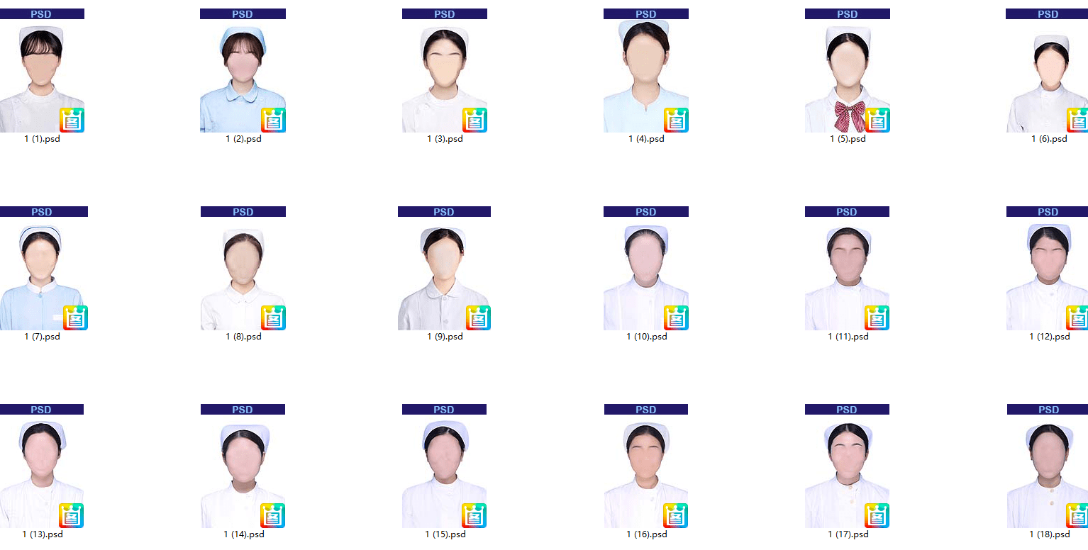 自费购买证件照素材！护士职业证件照换脸PSD素材，护士医疗职业证件照8GB素材