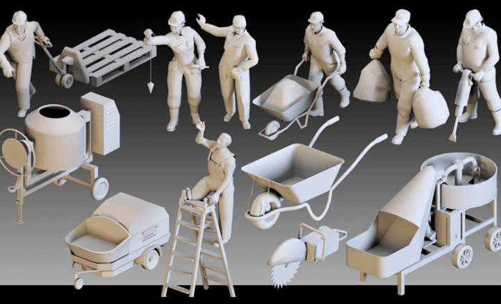 79款高细节建筑工地设备3D模型，FBX、OBJ、MAX格式基础白模