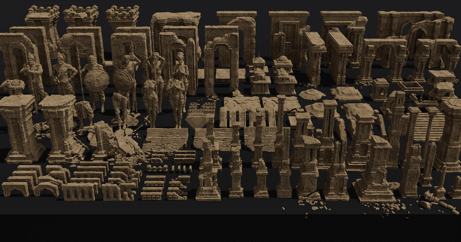 远古神庙遗迹建筑3D模型，含有Blend FBX OBJ格式3D素材，白模无贴图