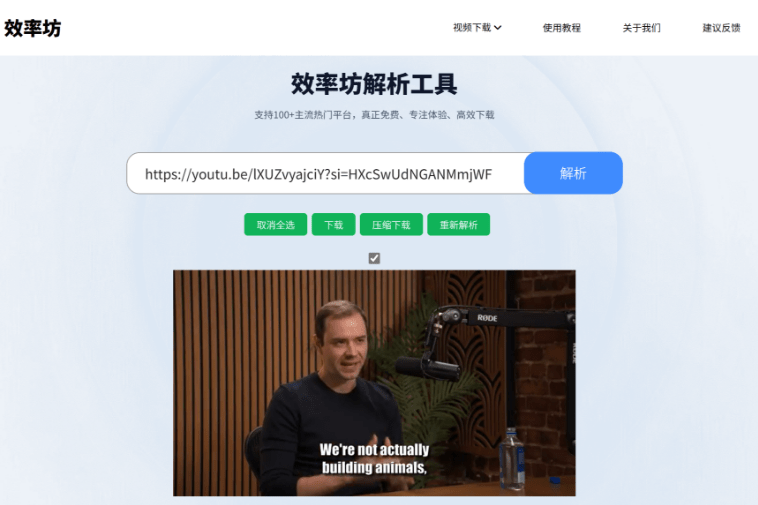 效率坊解析工具！主流视频平台一键解析下载，支持B站、抖音、YouTube、小红书、tiktok等平台，免费在线用