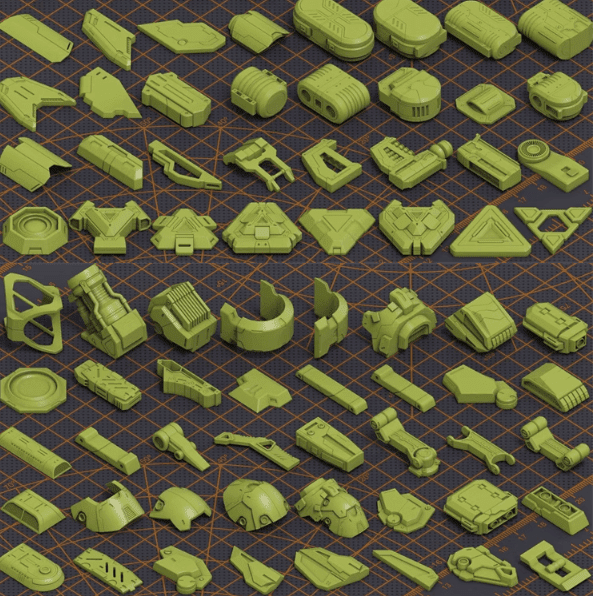 320个独特的科幻硬表面几何3D模型，可任意组合任何造型