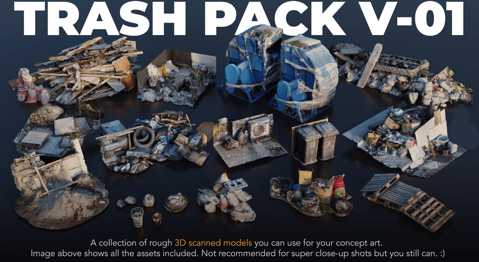 3D扫描资产集合！Blender城市街道杂物垃圾堆废品3D模型，顶级场景搭建，多种格式-爱资源