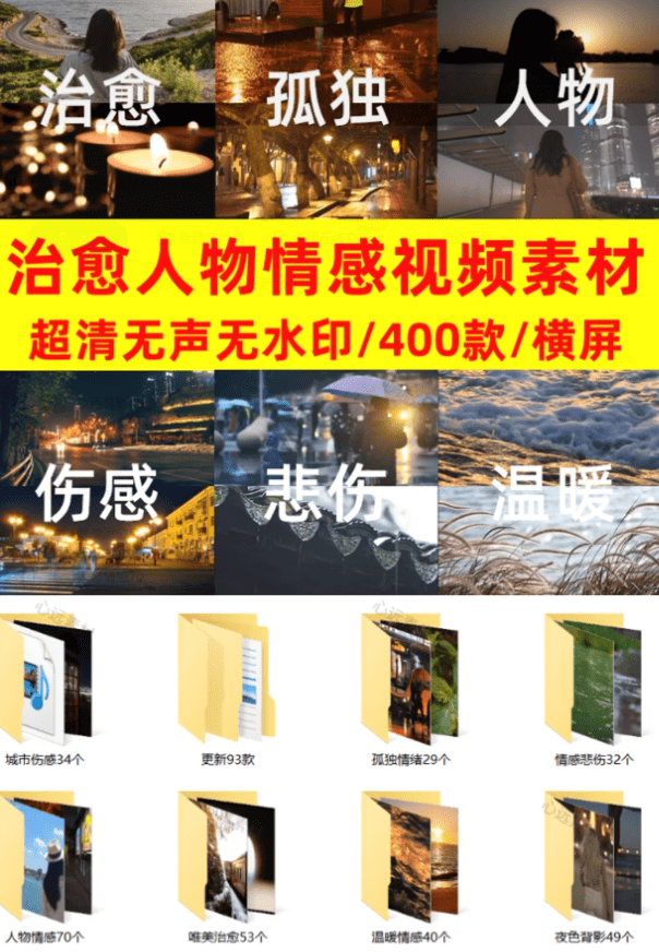 抖音治愈伤感人物情感视频素材，400款合集，无声无水印-爱资源