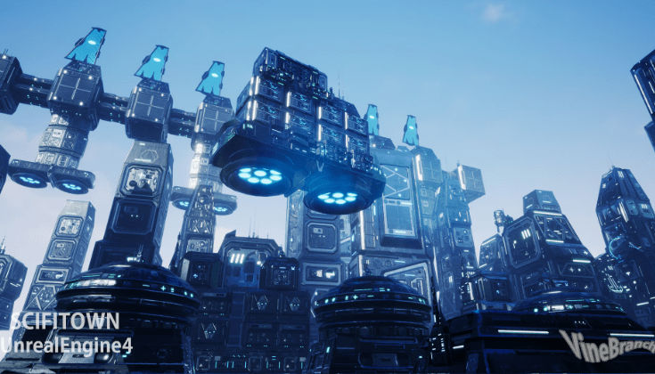 未来机器科幻城镇模块化环境场景UE游戏素材，场景模型Unreal资产素材