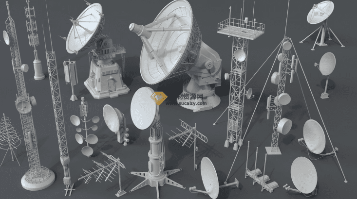41个雷达信号接收塔5G信号基站塔，大锅盖3D模型包MAX/OBJ/FBX格式-爱资源
