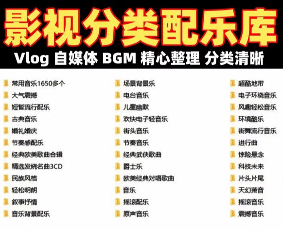 自费购买素材！超级全影视配乐素材库，超40GB内容，全中文分类，Vlog、BGM剪辑用这一套资源就够了！