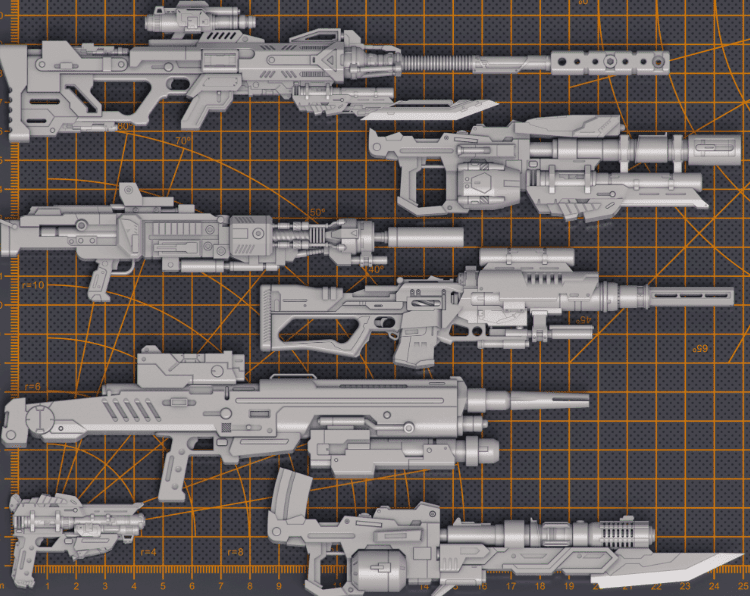 科幻武器机械步枪3D模型，24支科幻步枪3D模型白膜3D模型素材