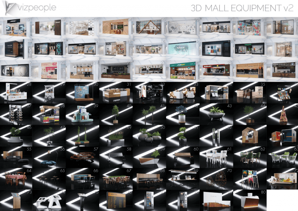 80套精品！80个用于商业区和购物中心的高质量3D模型，6GB大小