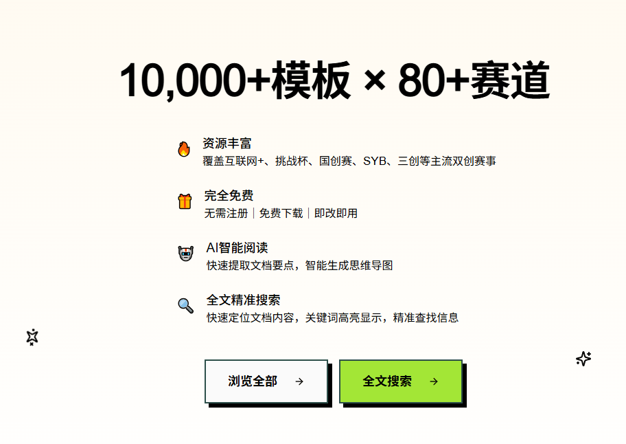 80多个主流赛事超过 2w+份项目计划书！大学生创新创业项目资源库，含PPT 模板和文献资料，免注册下载