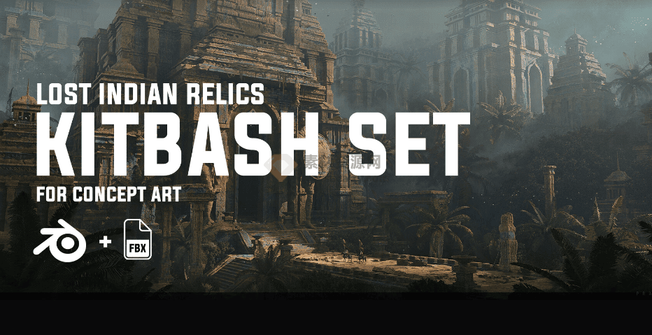 远古神庙遗迹建筑3D模型，含有Blend FBX OBJ格式3D素材，白模无贴图-爱资源