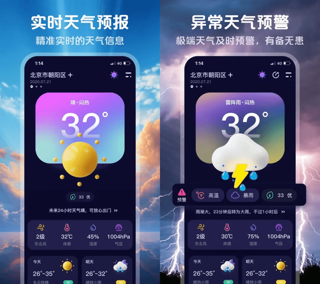 完全免费无广告限制，超准天气预测App，界面美观，信息及时，准确、贴心的天气预报软件，纯良心产品~