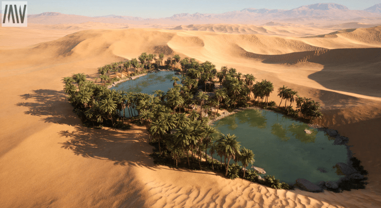 沙丘沙漠景观环境场景ue游戏素材，含棕榈树、岩石、碎石、植物、纹理等-爱资源