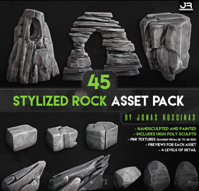 45组顶级场景搭建模型！石头岩石假山巨石3D模型，石头模型白模无贴图-爱资源