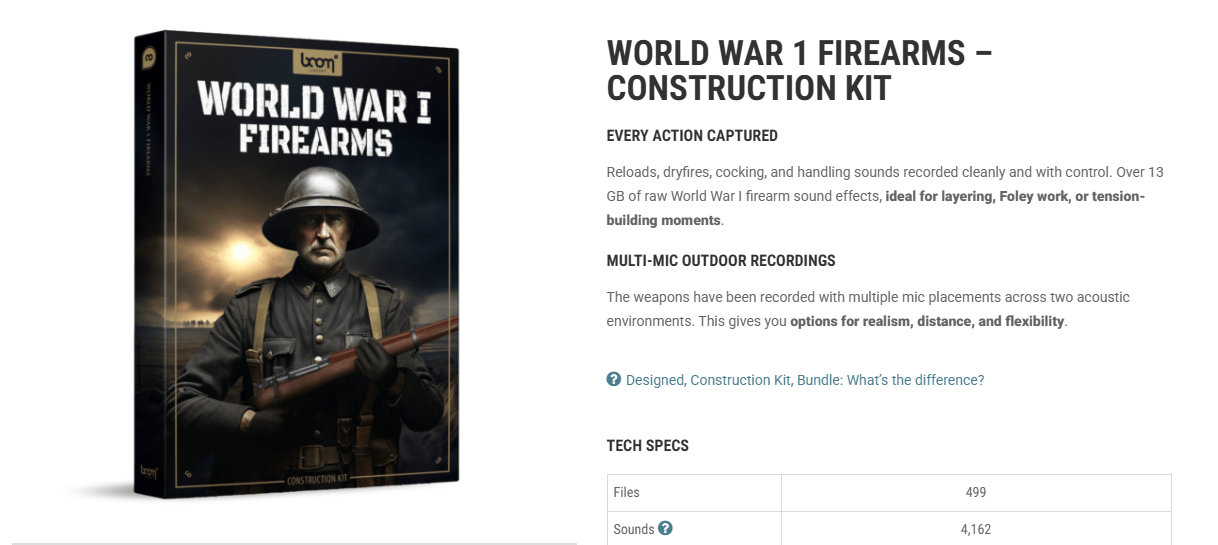 超赞音效库！4500组射击武器音效库，装弹开枪射击音效合集，文件6.1GB，WORLD WAR I FIREARMS