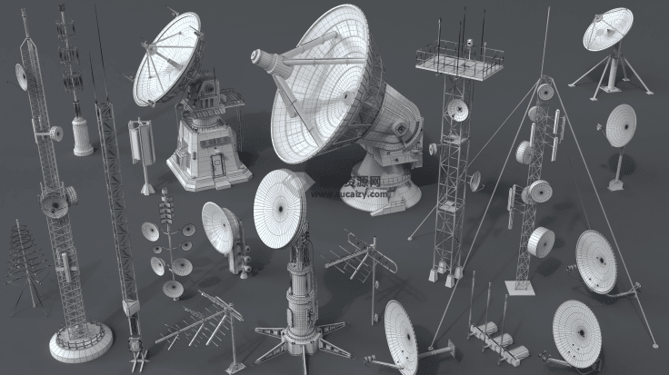 41个雷达信号接收塔5G信号基站塔，大锅盖3D模型包MAX/OBJ/FBX格式