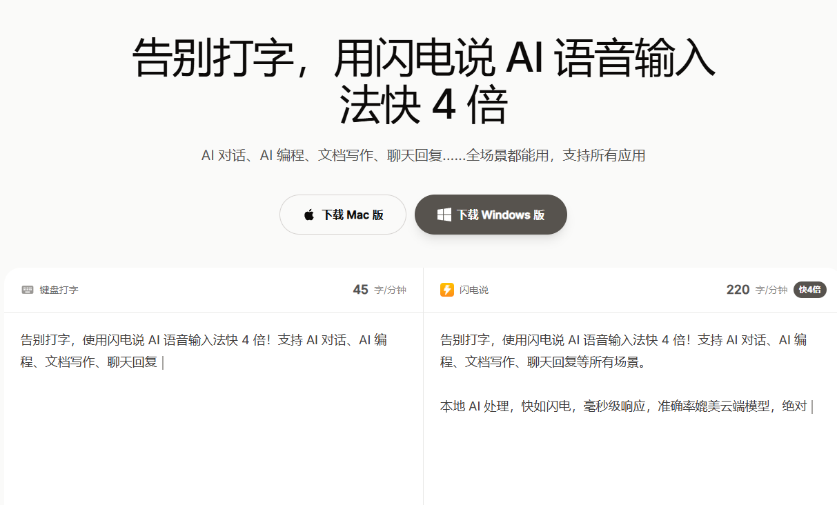 打字2小时，说话5分钟！PC端语音输入法来了，说话AI秒转文字输入，效率爆表4倍，全场景都能用 闪电说