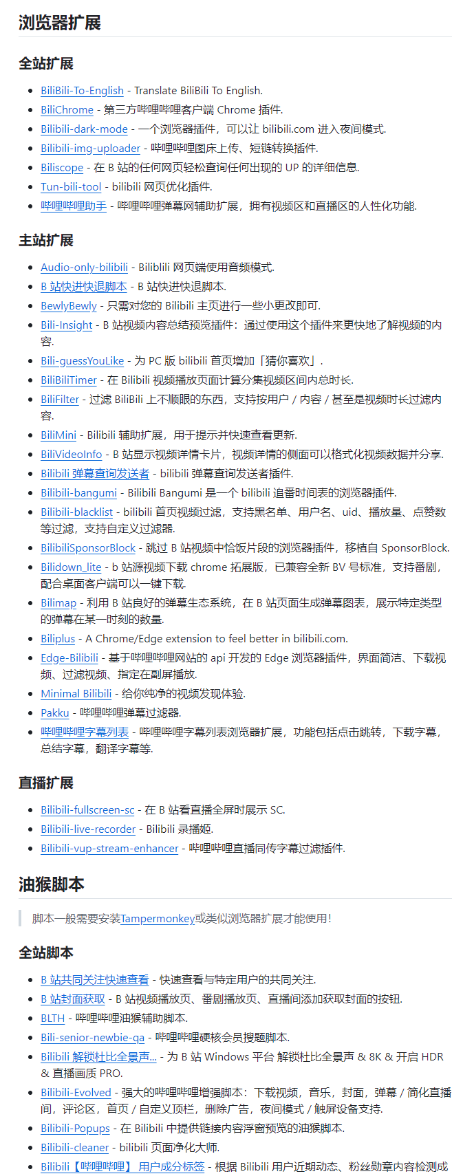 B站最全工具合集文档！收录丰富的浏览器扩展/脚本/程序等工具，玩转B站，Github上有意思的文档之一