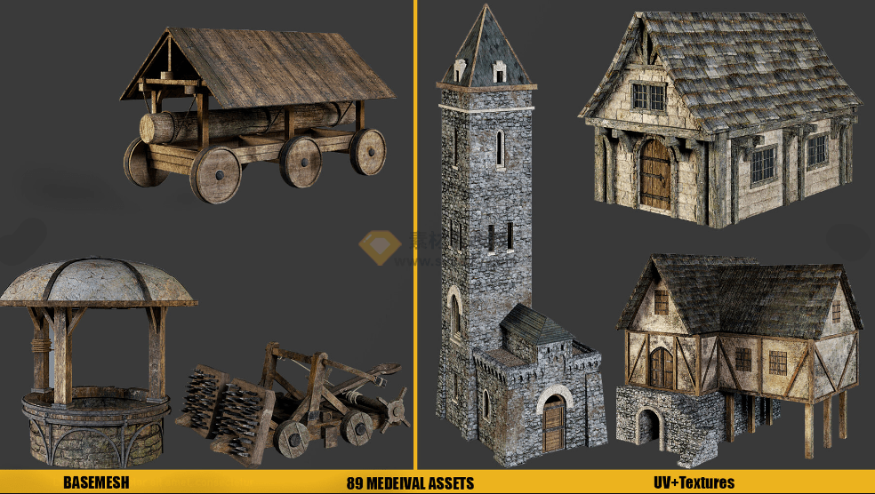 中世纪房屋建筑3D模型日常工具合集！顶级木制品3D模型，含MAX FBX格式模型素材