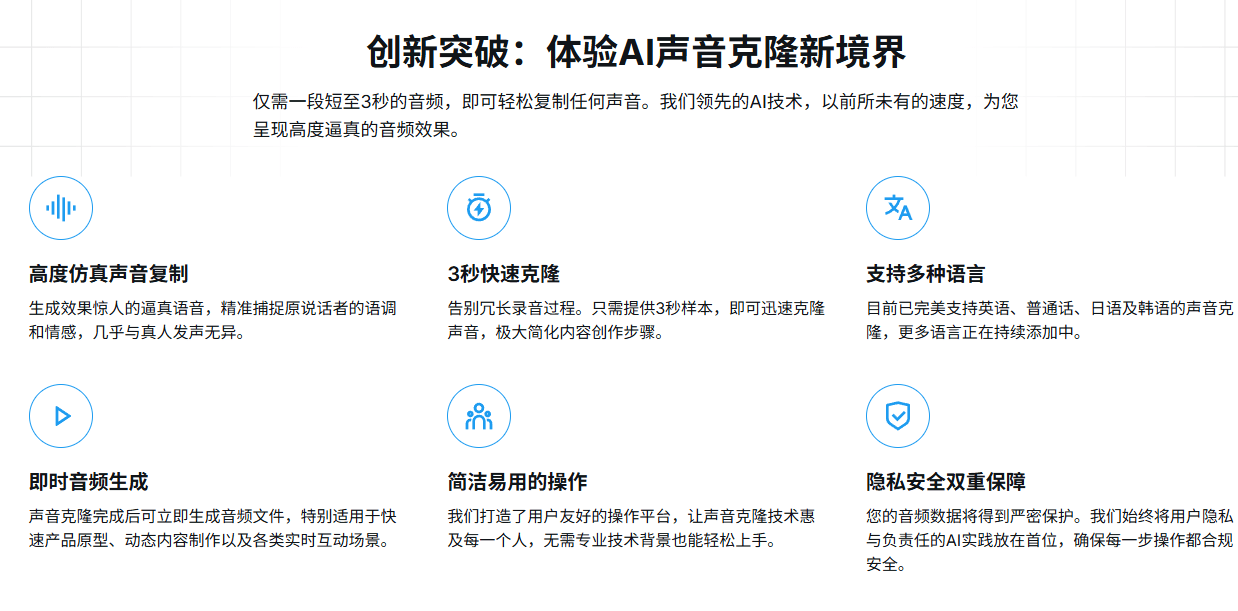 纯免费使用！在线声音克隆站，3S复刻人声，支持录音及上传音频生成克隆声音，无需注册使用 Aivoicecloning