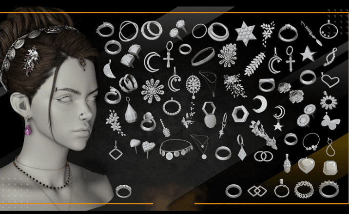 90款水晶首饰钻石项链3D模型，含戒指耳环项链吊坠基础白模带UV-爱资源