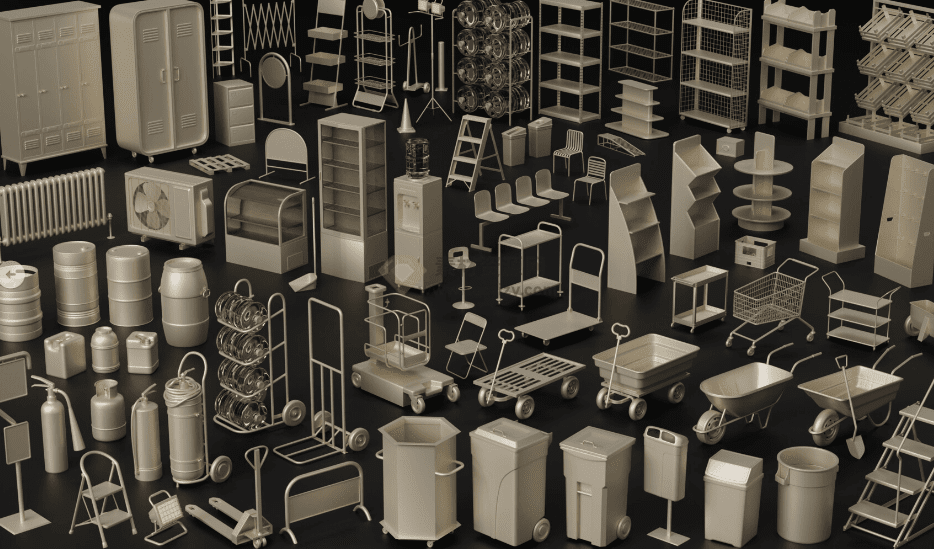 80套日常生活工具3D模型，含支架储物柜等，多种格式 白膜3D素材