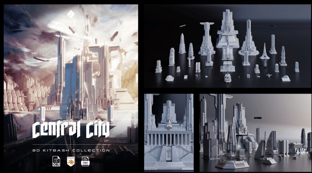 逼真的帝国城市建筑和3D资产，未来帝国城市模型建筑-爱资源