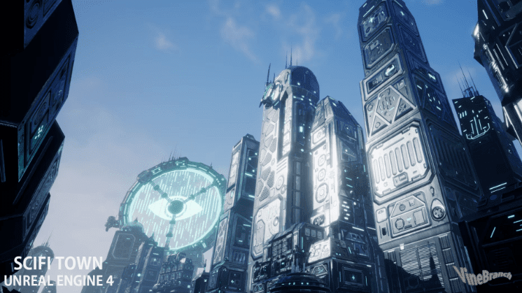 未来机器科幻城镇模块化环境场景UE游戏素材，场景模型Unreal资产素材