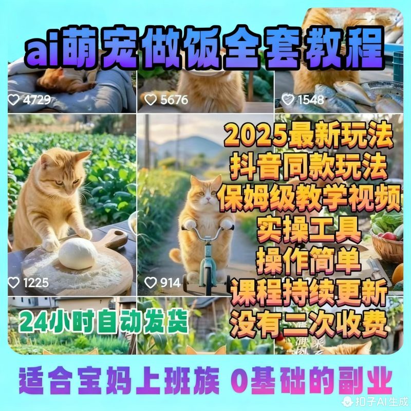 2025抖音短视频同款ai最新萌宠小猫咪熊猫做饭打工全套视频教程-爱资源
